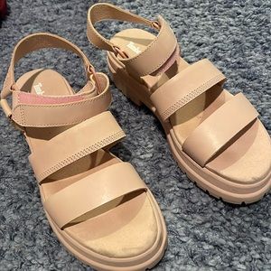 Light pink lug sole Timberland sandals